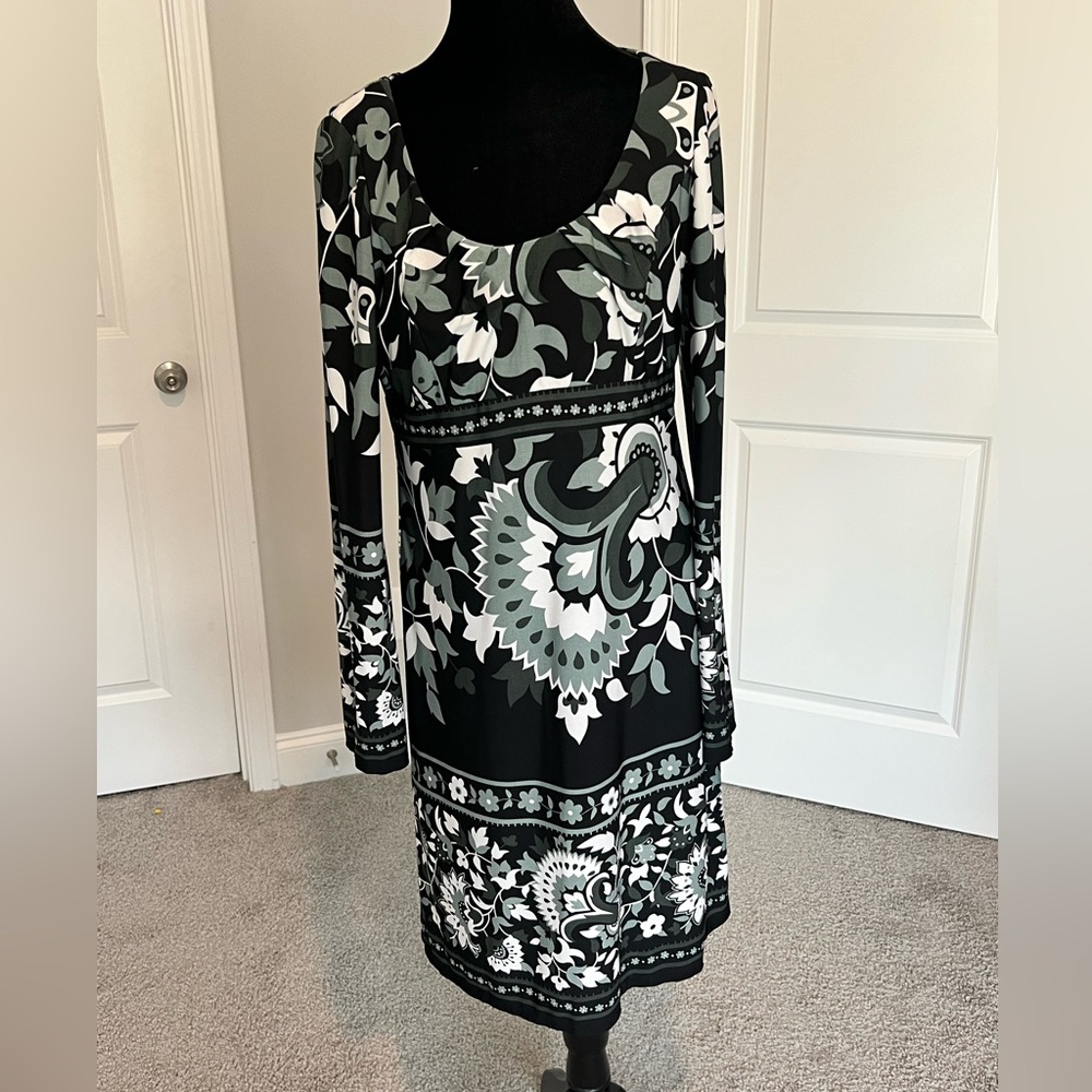 OC by Oleg Cassini Elegant Black and White Patterned Dress